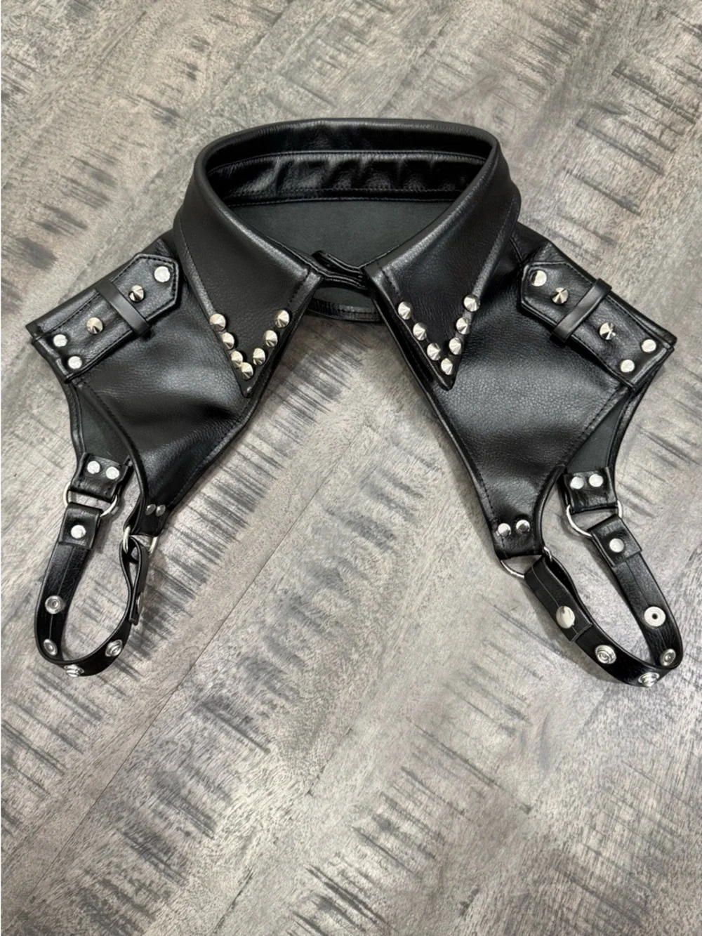 Black Studded Faux Leather Harness Collar